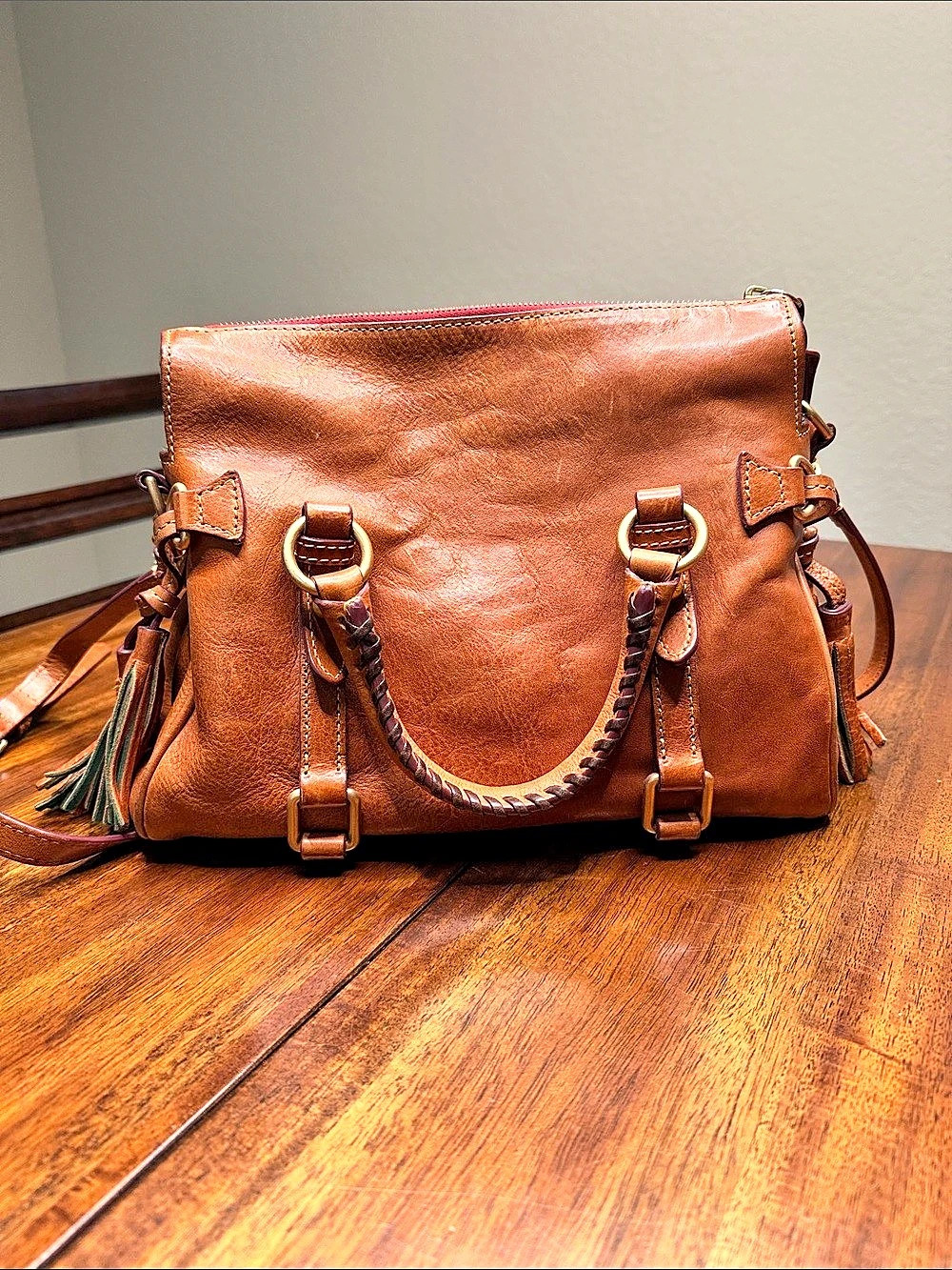 Dooney & Bourke Florentine Leather Satchel Brown & Red